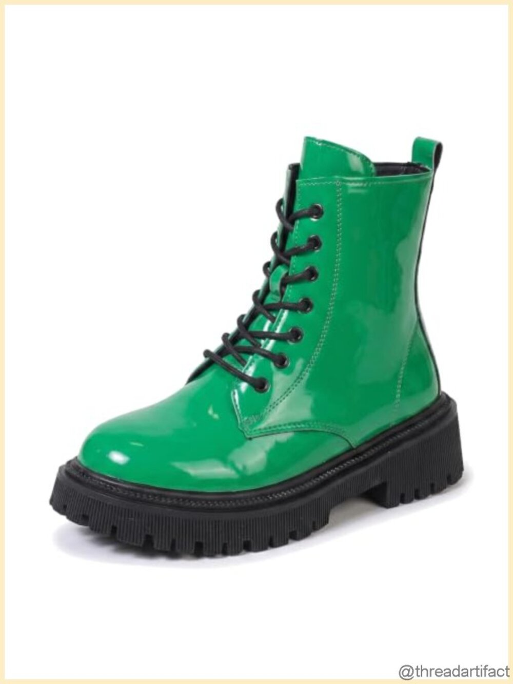 Patent Combat Boots Lace Up Side Zipper Platform Ankle Booties